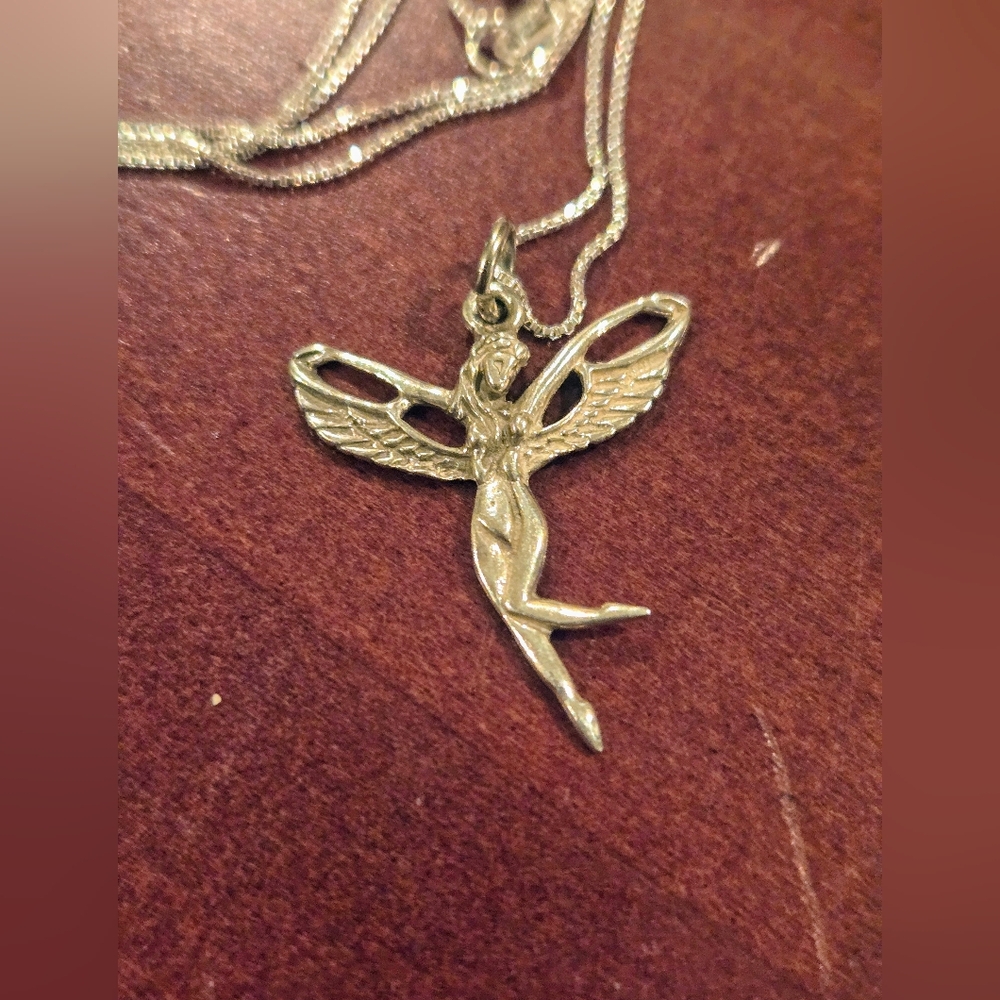Sterling Silver Winged Fairy Goddess Pendant Necklace - Picture 8 of 8